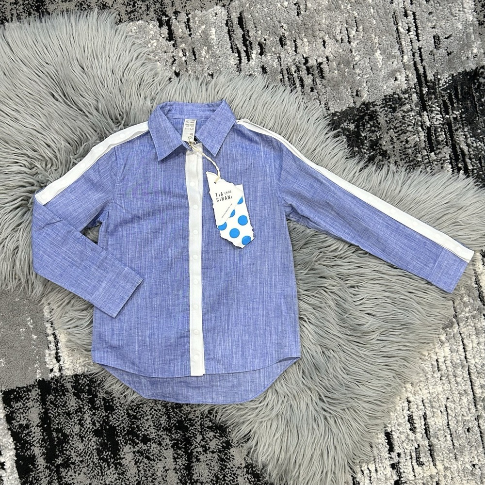 Tia Cibani Kids Blue Multi Snap Classic Button Down Size 5-6Y ($120)